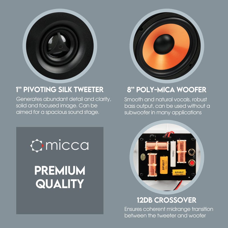 Micca M-8S 2-Way in-Wall Speaker, 10.0"(W) by 14.1"(H) Cutout, Home Theater, Whole House Audio, Indoor or Covered Outdoor, 8" Woofer, 1" Tweeter, White, Paintable, Each - Image 5